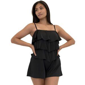 FIT 4U New Hip Hider Black Tiered Ruffle Swimsuit Romper size 12